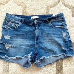 Distressed jean shorts